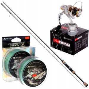 Przejdź do produktu Zestaw SPINNING NA OKONIA Wędka + Kołowrotek + Plecionka MIKADO