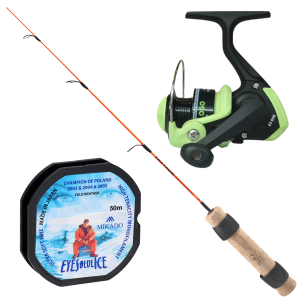 Przejdź do produktu Zestaw PODLODOWY NA MORMYSZKI Wędka Kołowrotek Żyłka MIKADO